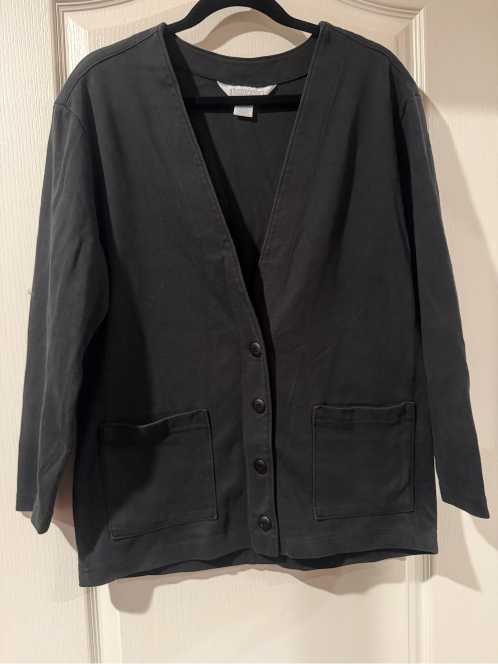 Lands' End Black V-Neck Button Utility Jacket